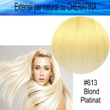 Extensii Par Natural cu Cheratina, lungime 55 cm, blond platinat, 100 buc extensii